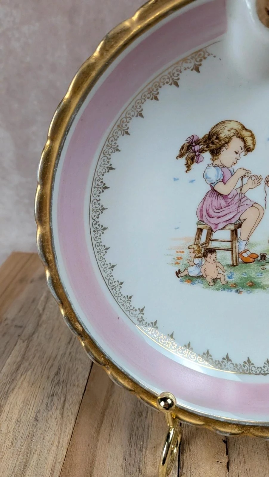Assiette à bouillie vintage Adp décor enfants porcelaine – photo 2